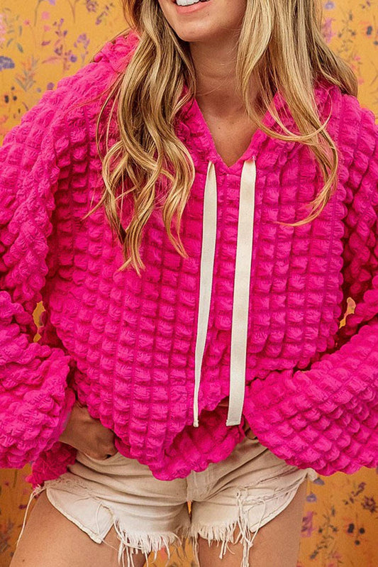 Bubble Textured Waffle Hoodie: Rose
